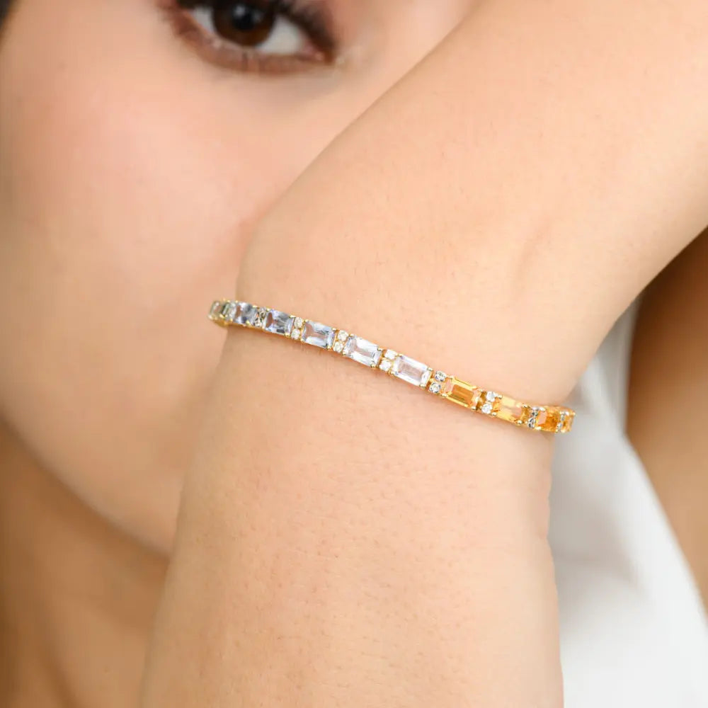 High Quality Product Natural Multi Stone & Diamond Solid Gold Tennis Bracelet