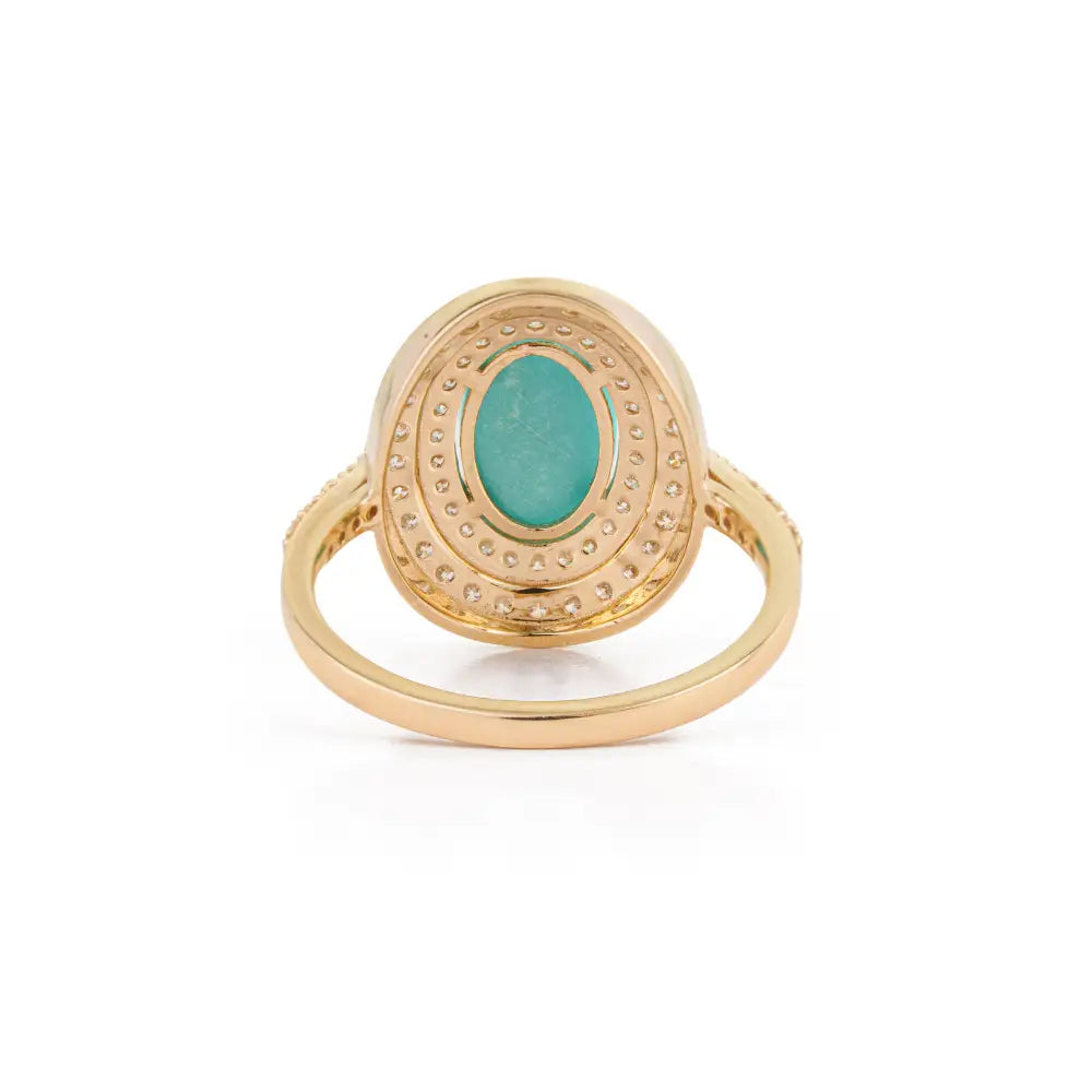 December Birthstone Turquoise & Diamond Double Cluster Ring For Wedding 14K Yellow Gold