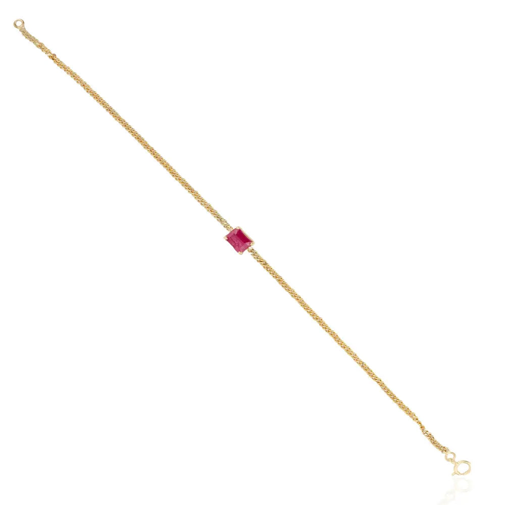 100% Genuine Octagon Cut Ruby Single Stone Cuban Link Chain Bracelet Solid 14K Yellow Gold