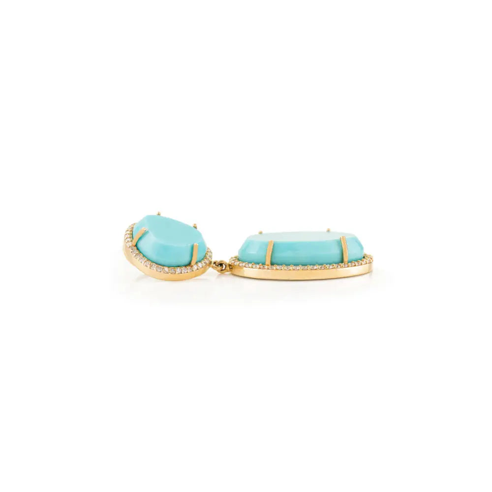 Natural Turquoise & Diamond Halo Statement Pendant For Women 14K Yellow Gold Wedding Jewelry