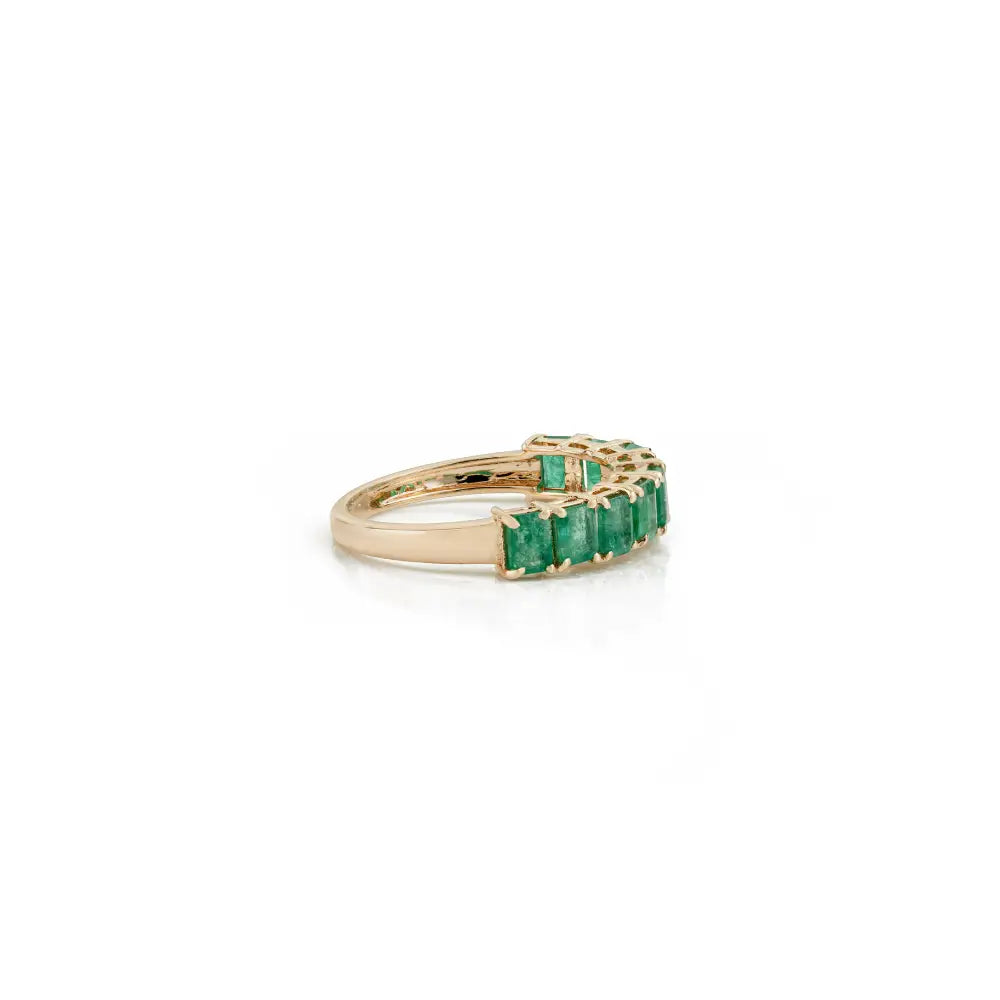 Zambian Emerald Gemstone Stacking Half Eternity Band Ring 14K Solid Yellow Gold Jewelry