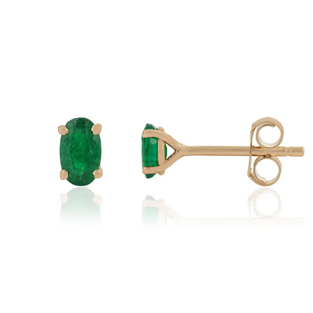 Delicate Design 14K Yellow Gold Genuine Emerald Single Stone Minimal Stud Earrings