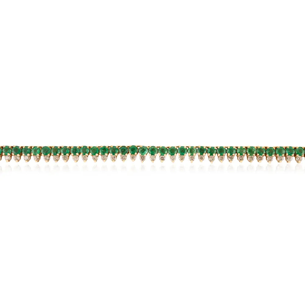 Emerald & Diamond Box Lock Tennis Necklace Unique Design 18K Yellow Gold Women Jewelry