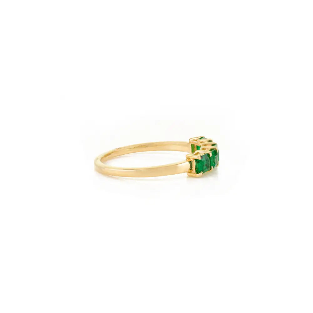 Simple Elegant Design 14K Yellow Gold Emerald Gemstone Half Eternity Band Ring Daily Wear