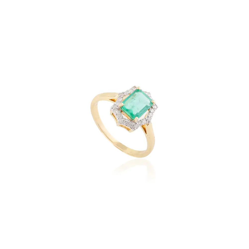 Latest Design Natural Octagon Emerald & Diamond K18 Solid Yellow Gold Statement Rings