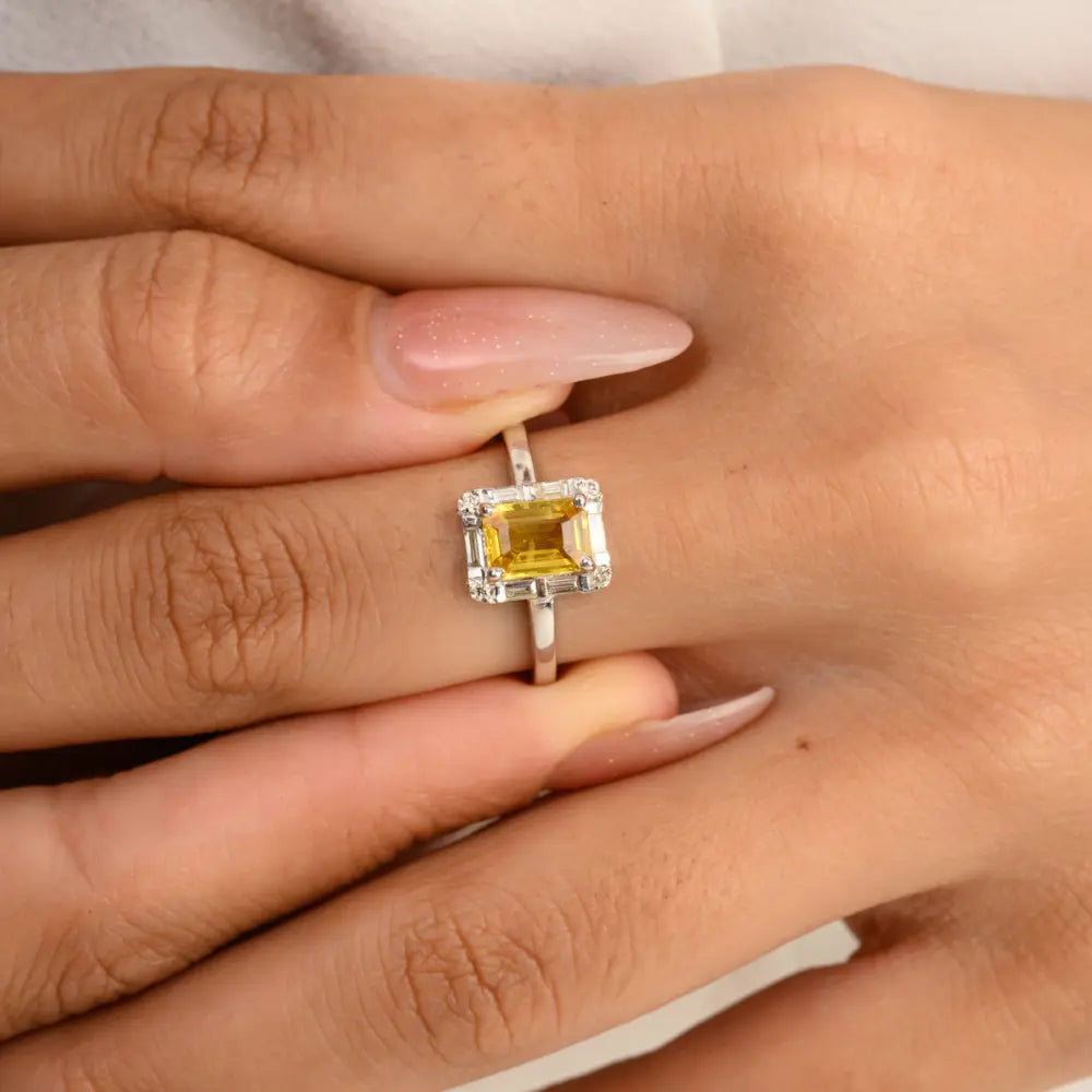 Wholesale Jewelry Octagon Yellow Sapphire & Diamond Halo Birthstone Gold Ring