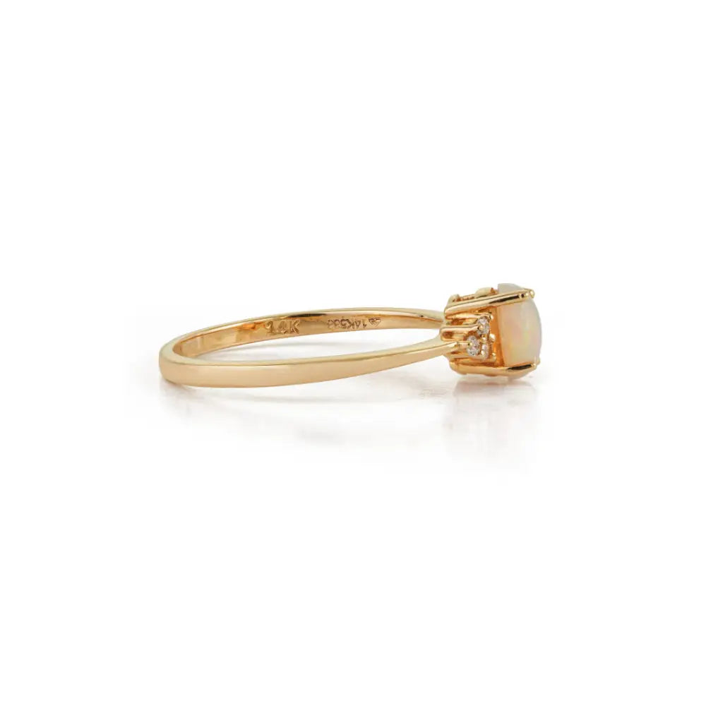 Dainty Stacking Design 14K Yellow Gold Opal & Diamond Minimalist Ring For Daily Wear Jewelry