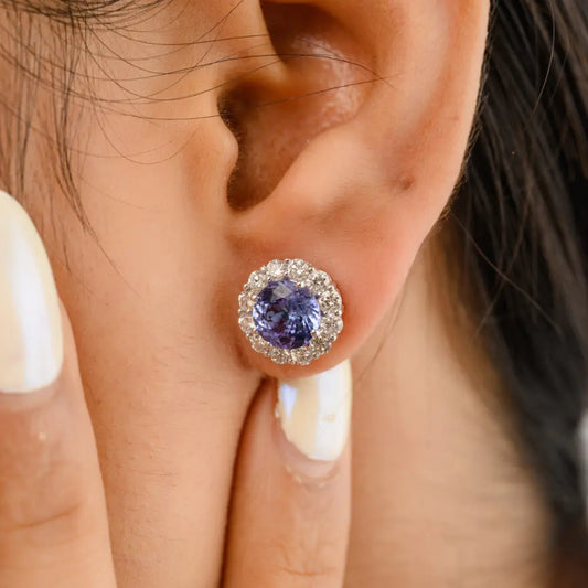 Handmade Jewelry Natural Tanzanite 18K Solid White Gold Dainty Stud Earring