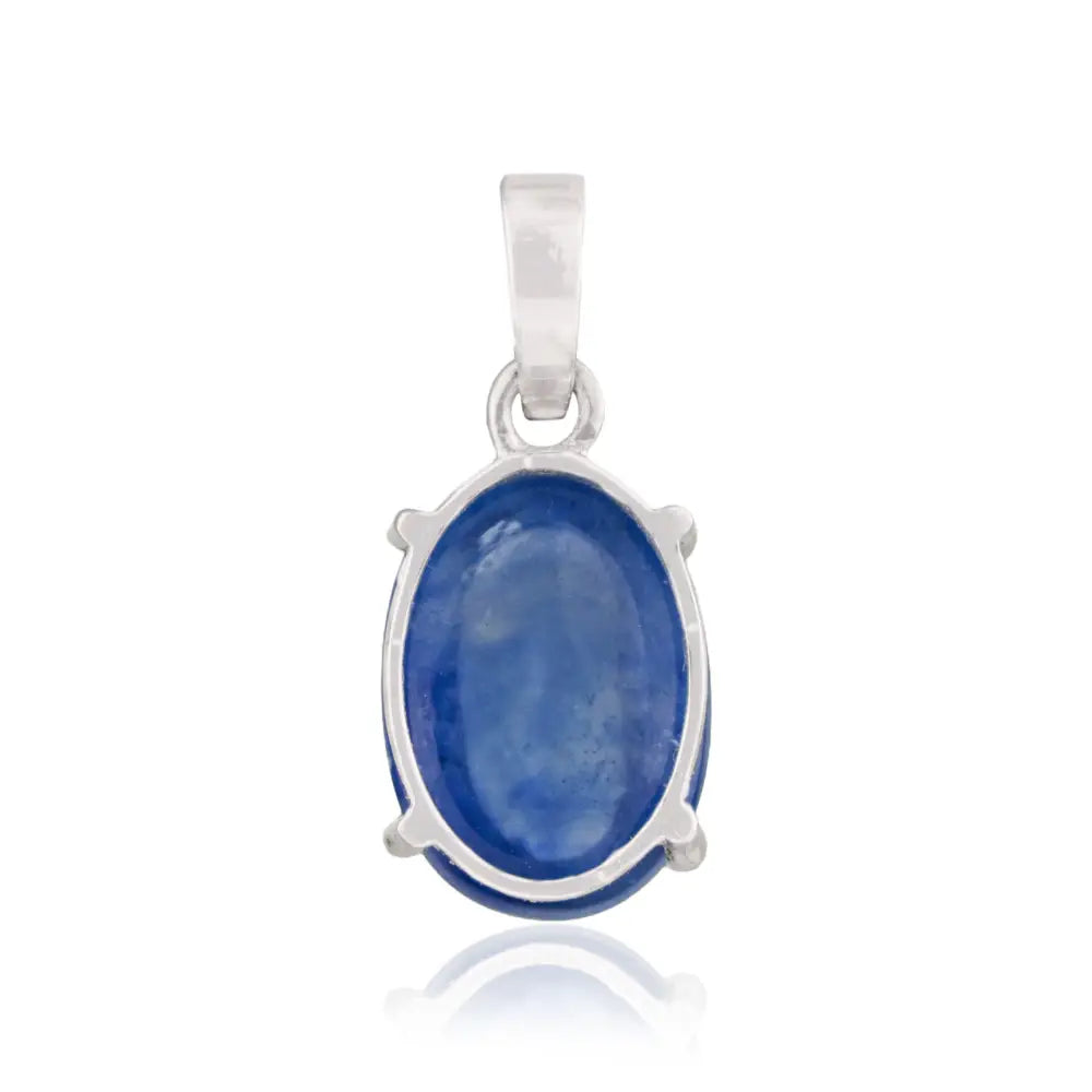 Cabochon Cut Blue Sapphire Single Stone Pendant Pure 14K White Gold September Birthstone