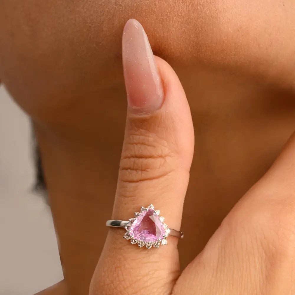 New Arrival 14K Solid White Gold Pink Sapphire & Diamond Pear Shape Ring