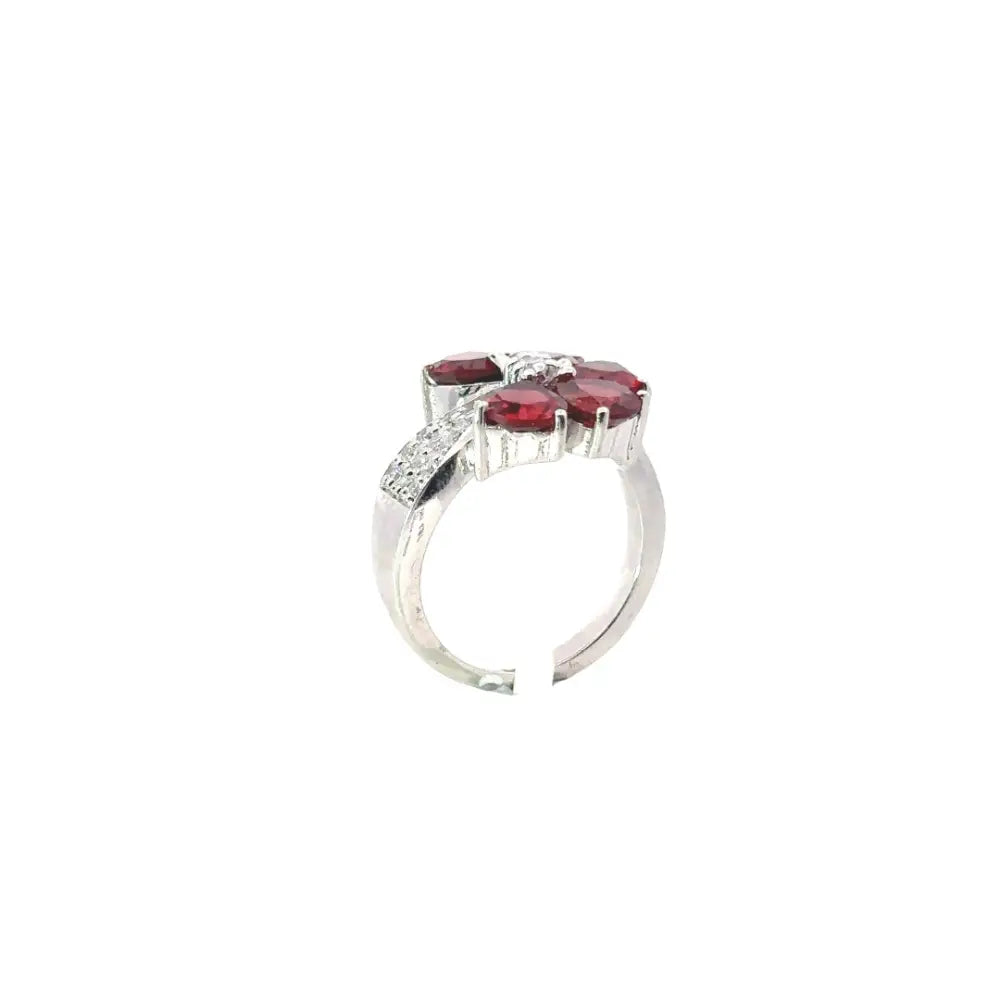 Top Quality Handcrafted Garnet & American Diamond Flower Ring Designer Jewelry