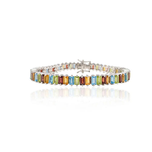 New Trendy Products Baguette Shape Multi Gemstone Sterling Silver Bracelet For Wedding