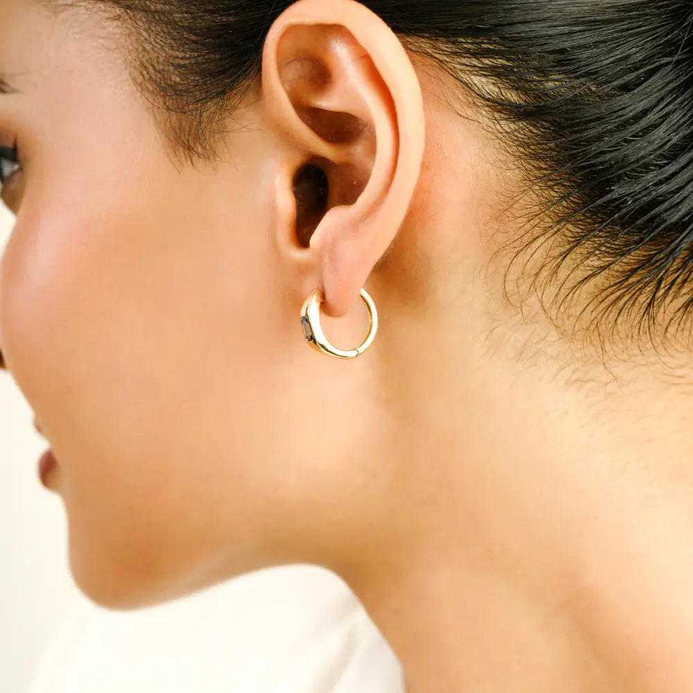 Gypsy Set Blue Sapphire K14 Yellow Gold Minimal Huggie Hoop Earrings Everyday Jewelry