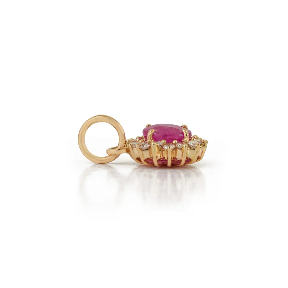 Round Cut Ruby & Diamond Minimal Cluster Pendant Gift For Mom 14K Yellow Gold Jewelry