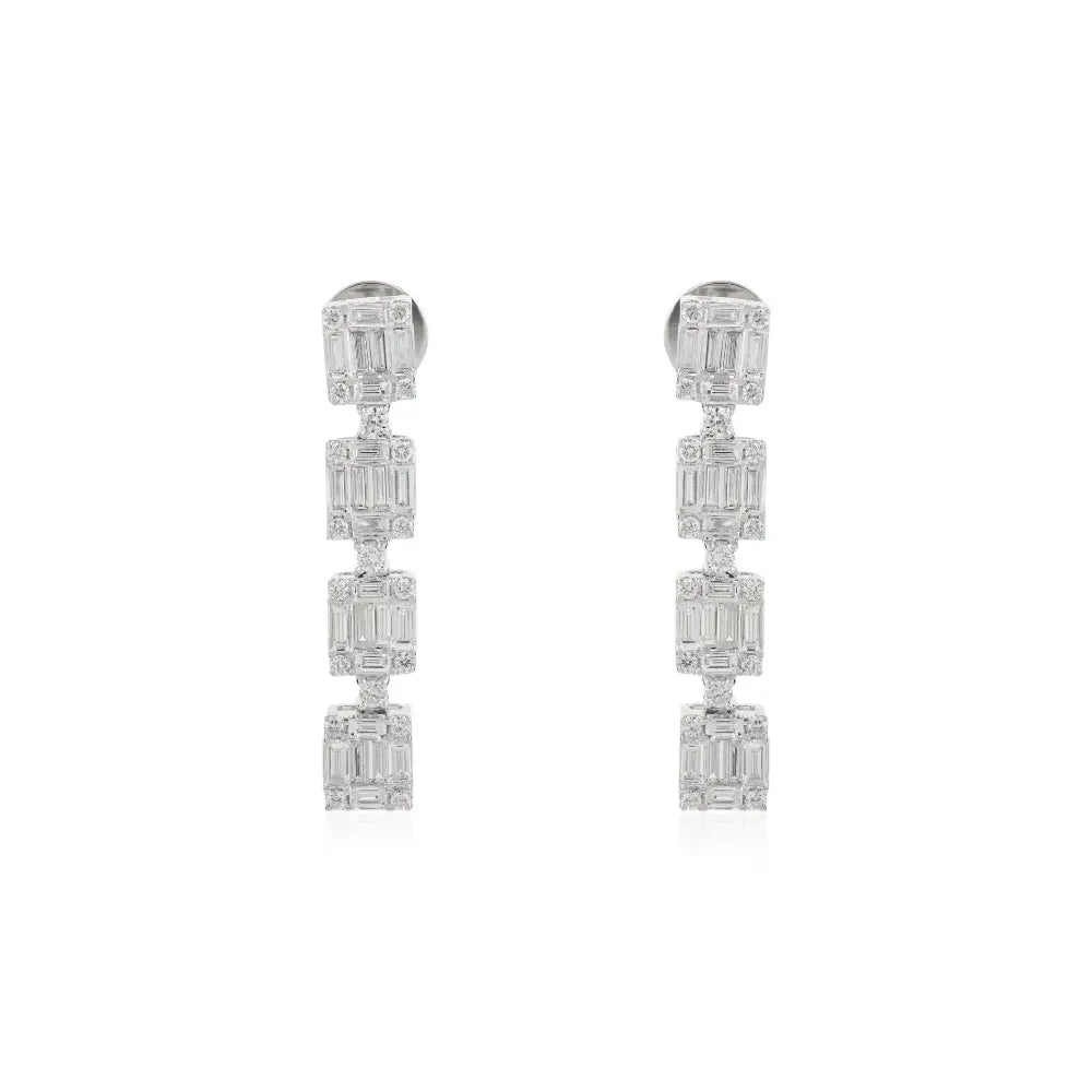 Newly Latest Design Real Diamond 18K White Gold Drop Earrings Handmade Custom Jewelry