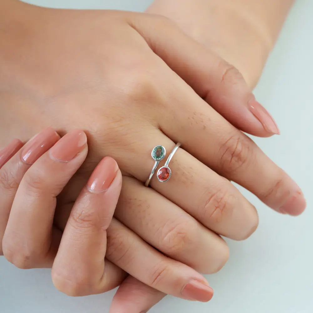 K14 White Gold Precious Gemstone Multi Sapphire Simple Bypass Ring Birthstone Jewelry