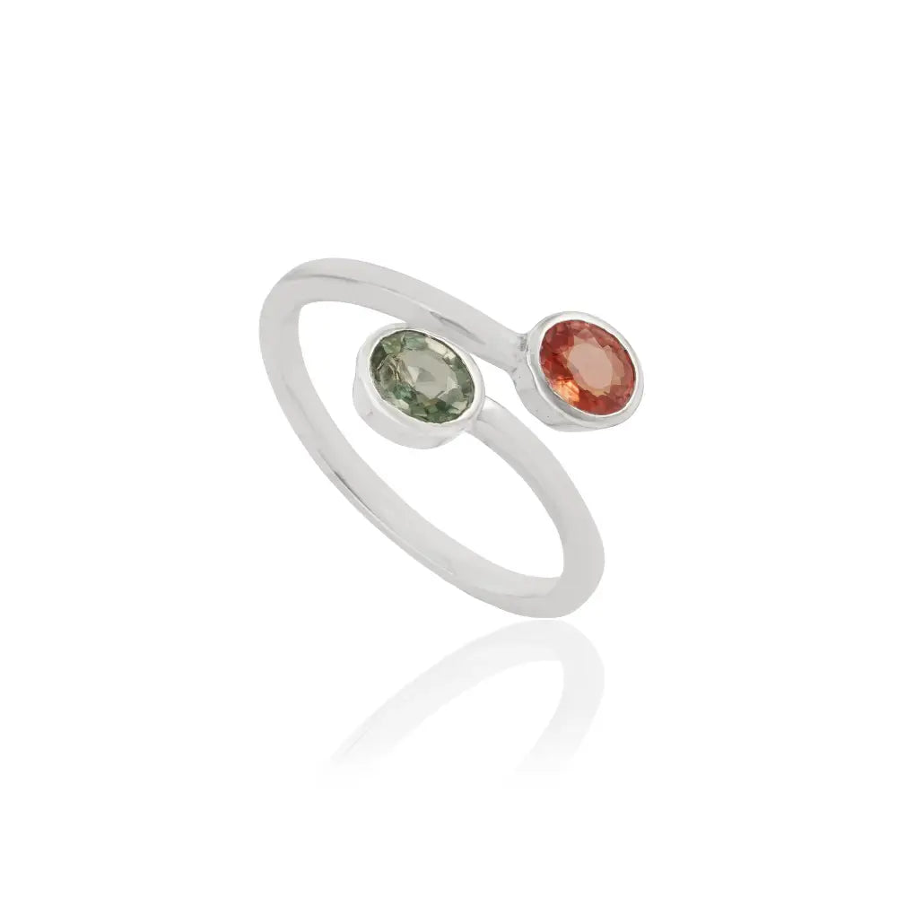 K14 White Gold Precious Gemstone Multi Sapphire Simple Bypass Ring Birthstone Jewelry