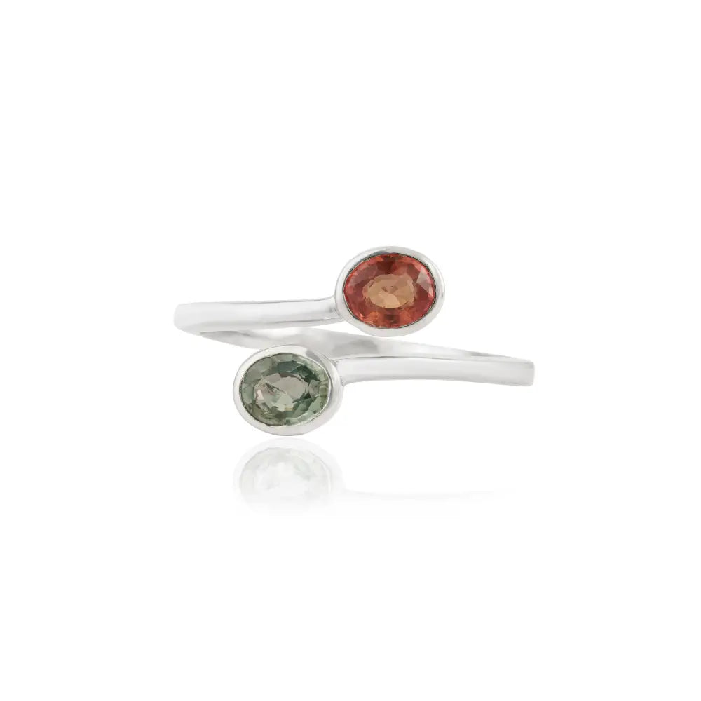 K14 White Gold Precious Gemstone Multi Sapphire Simple Bypass Ring Birthstone Jewelry
