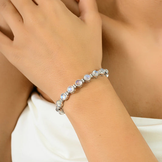 Wholesale Item In Bulk Handmade Real Moonstone & American Diamond Stackable Bracelet Explore Stunning