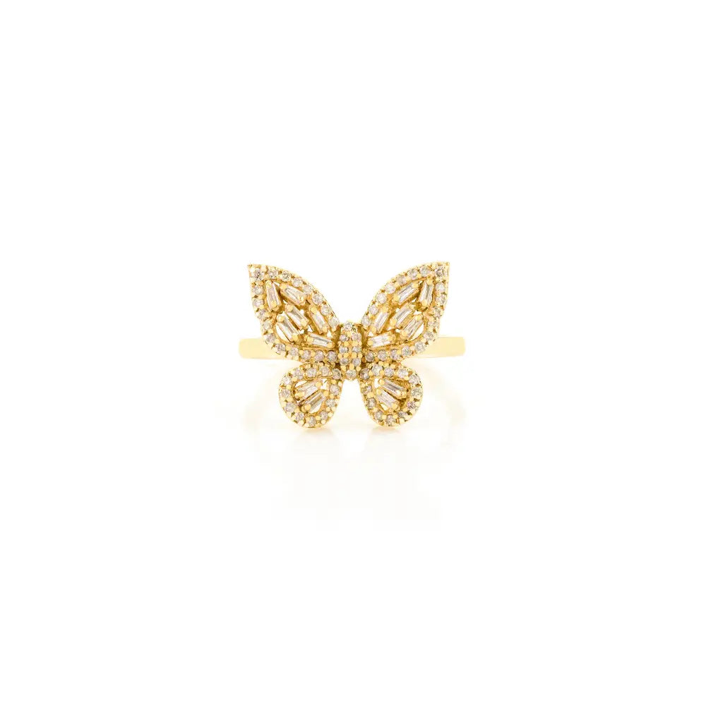 Unique Design Luxury Natural Diamond 18K Yellow Gold Butterfly Ring Customized Jewelry