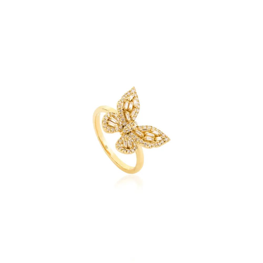 Unique Design Luxury Natural Diamond 18K Yellow Gold Butterfly Ring Customized Jewelry