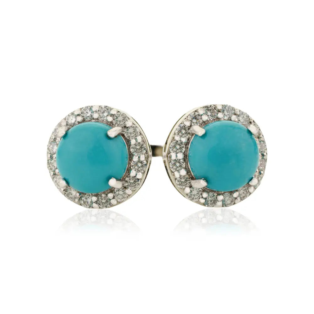 New Trendy Turquoise & Diamond Statement Open Halo Ring 14K White Gold Gemstone Jewelry