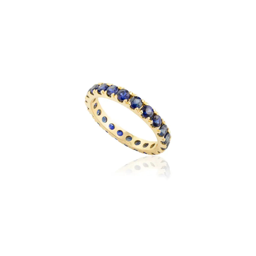 14K Real Gold Natural Round Cut Blue Sapphire Full Eternity Band Ring