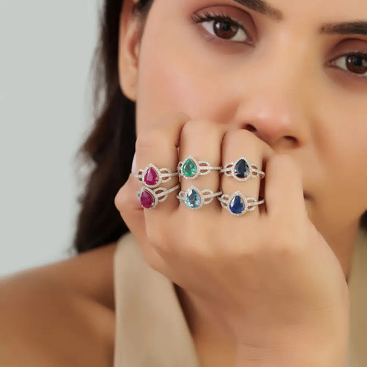 Zambian Emerald & Diamond Solid K14 White Gold Statement Ring Unique Design Jewelry