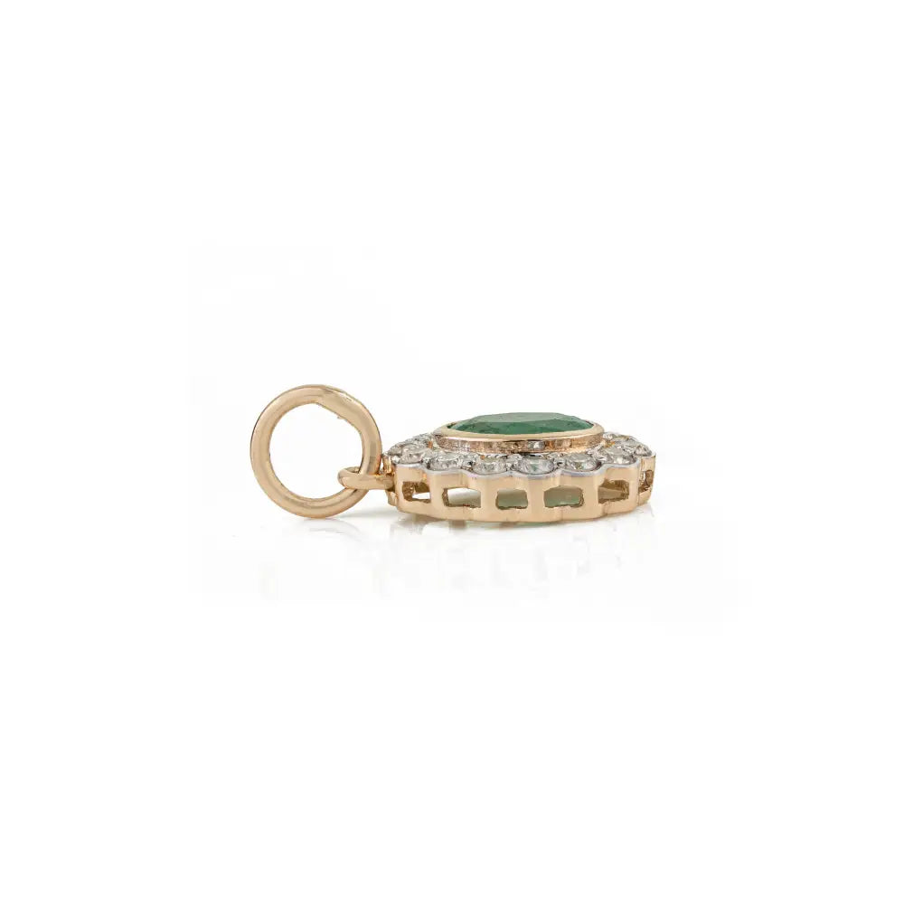 Bezel Set Emerald & Diamond 14K Solid Yellow Gold Cluster Pendant For Women Fine Jewelry