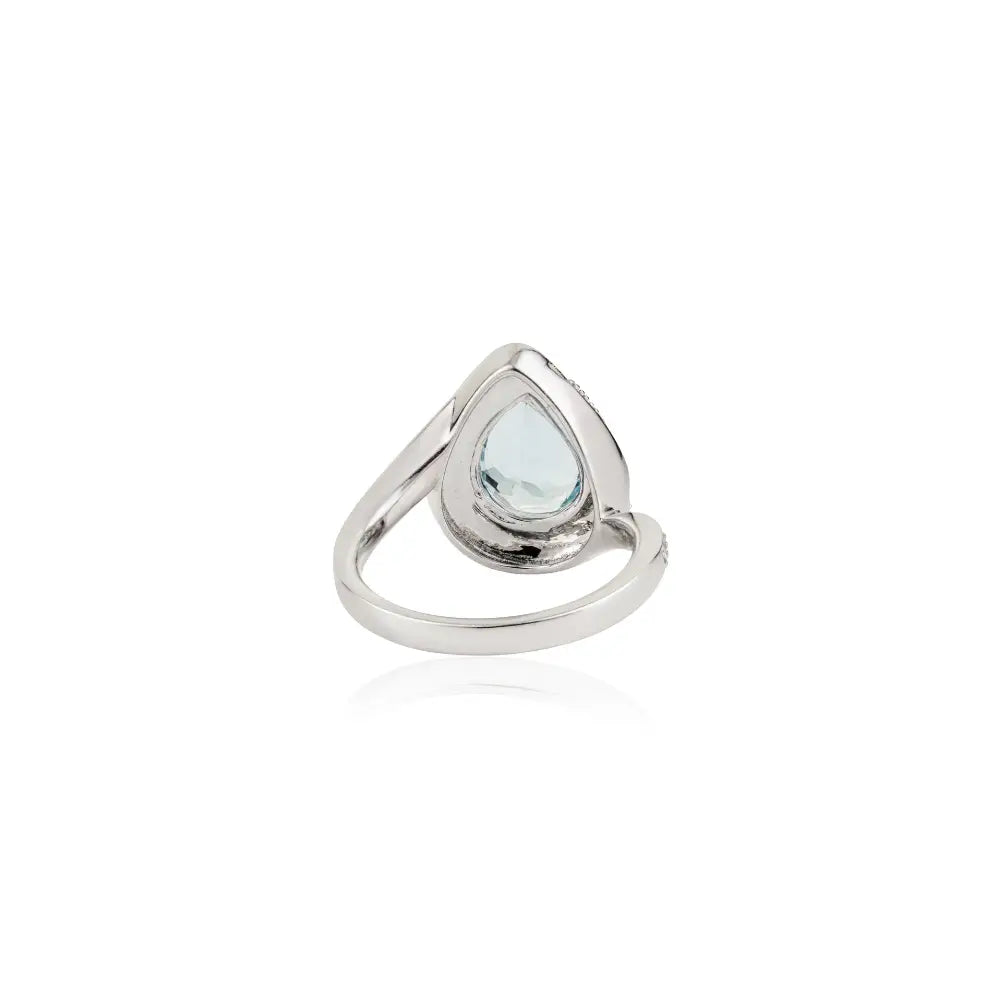 Pear Shape Aquamarine & Diamond Double Halo 18K White Gold Cocktail Ring Custom Jewelry
