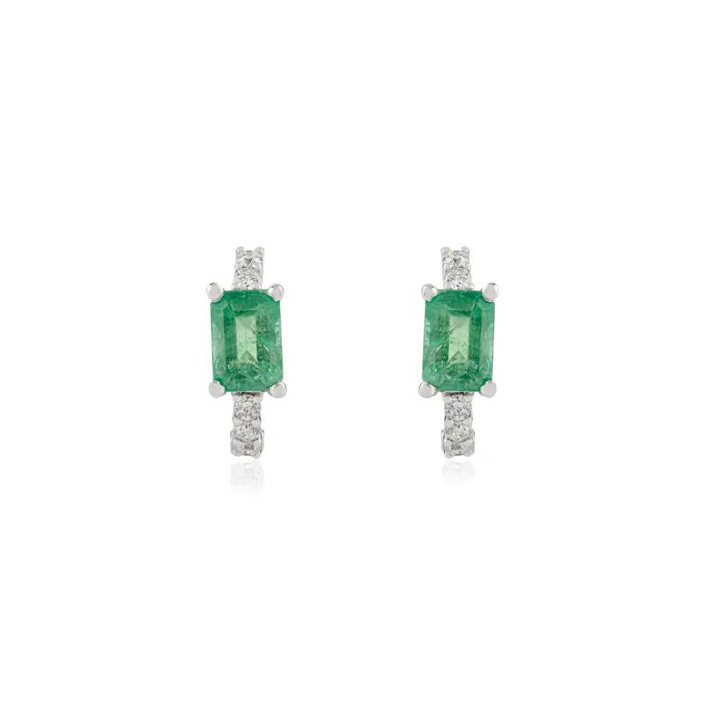 Minimal Jewelry Zambian Emerald & Diamond Small Hoop Earrings K14 Real White Gold