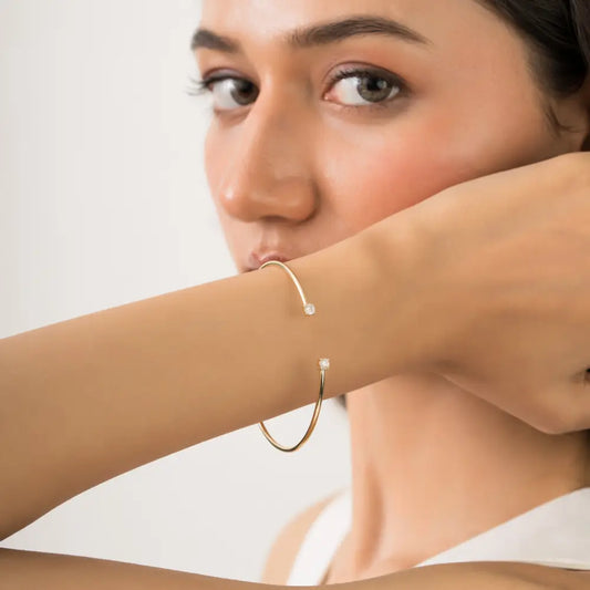 April Birthstone Natural Round Brilliant Cut Diamond Stackable Cuff Bracelet 14K Gold Jewelry