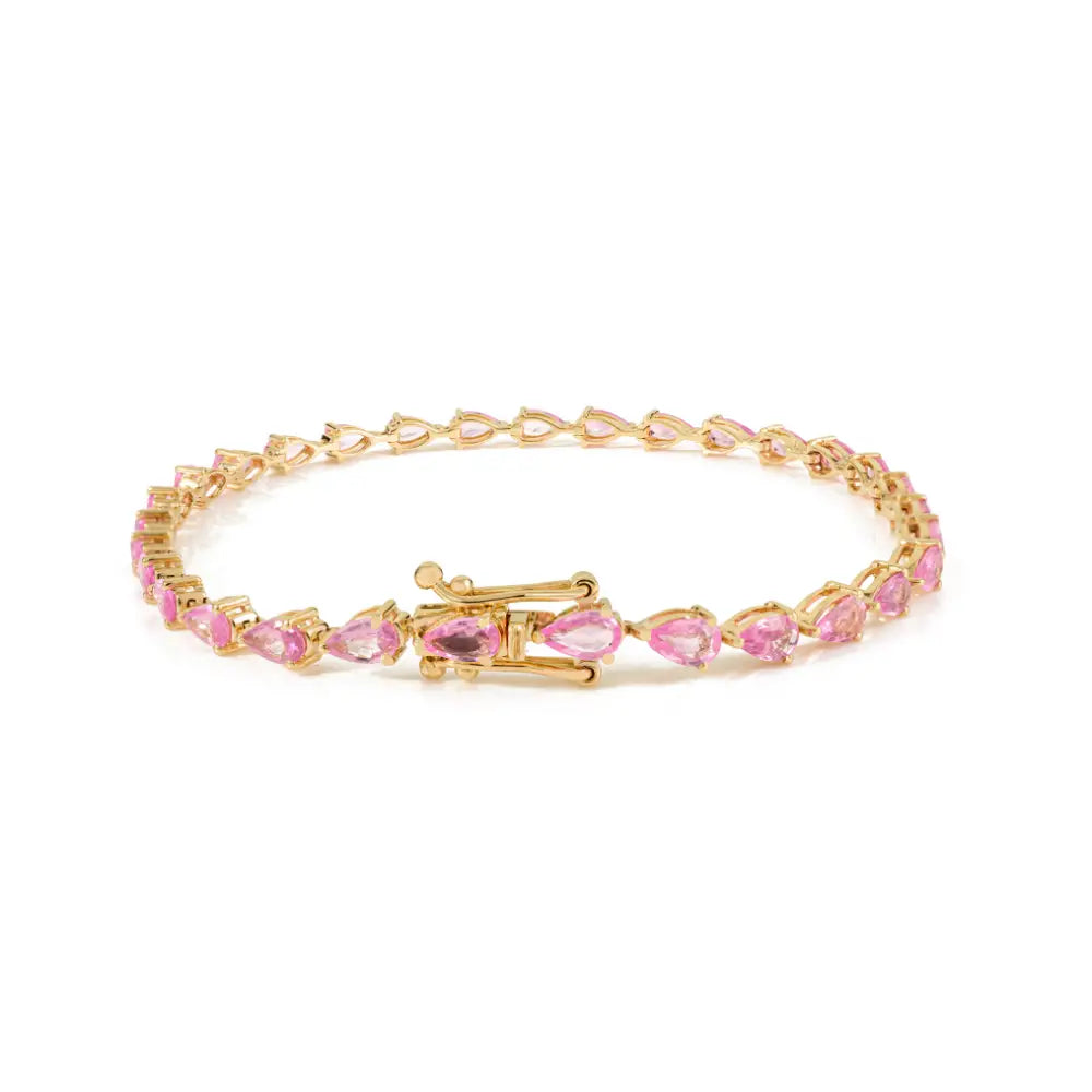 Simple Design Pink Sapphire K14 Yellow Gold Box Lock Tennis Bracelet Gemstone Jewelry