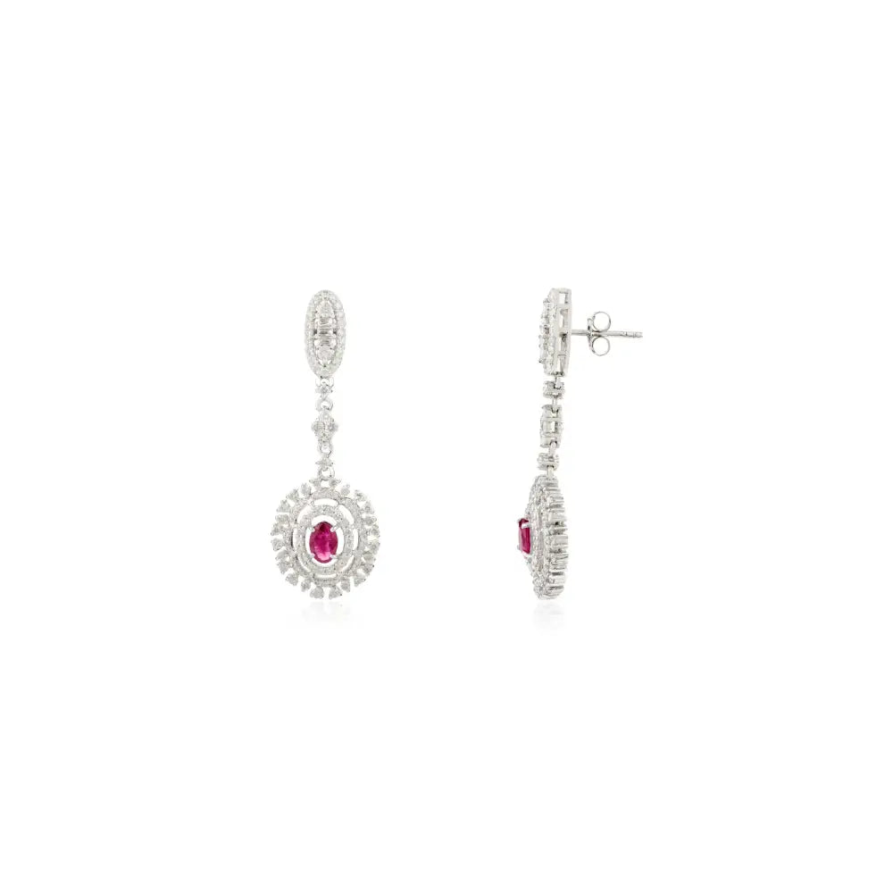 Statement Jewelry Ruby & Diamond Bridal Dangle Earrings Pure 14K White Gold Wholesale Price