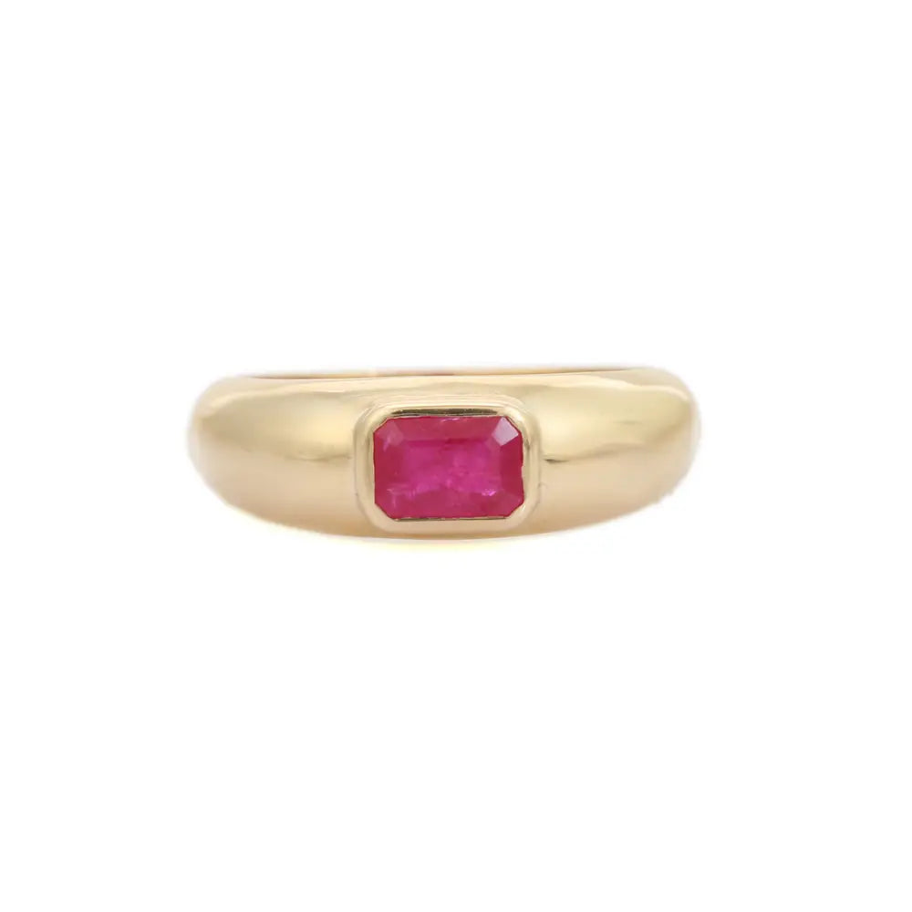 Hot Selling Natural Ruby Gemstone Chunky Signet Ring 14K Yellow Gold Jewelry For Women