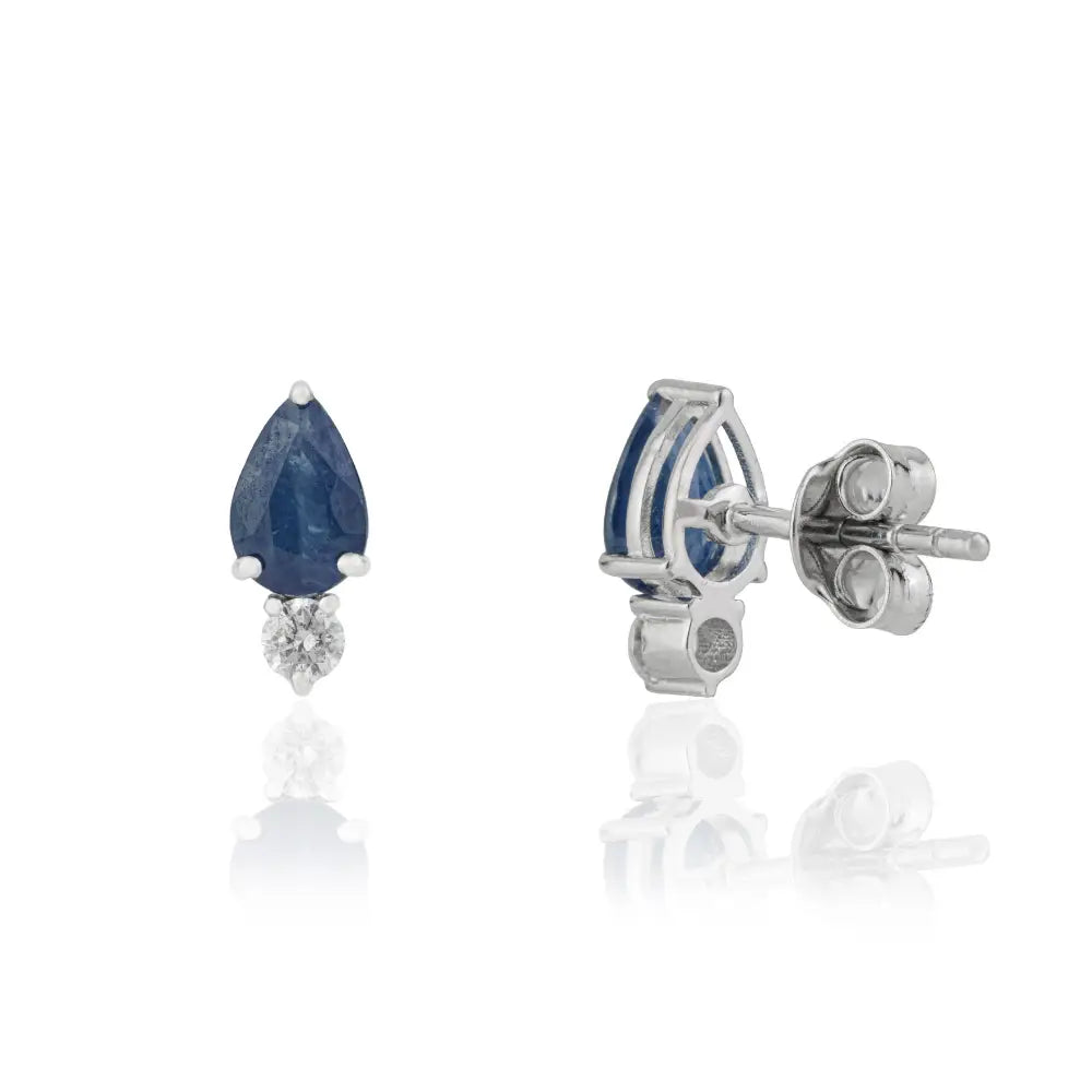 6x4mm Pear Cut Blue Sapphire & Diamond Small Dainty Stud Earrings 14K White Gold Jewelry