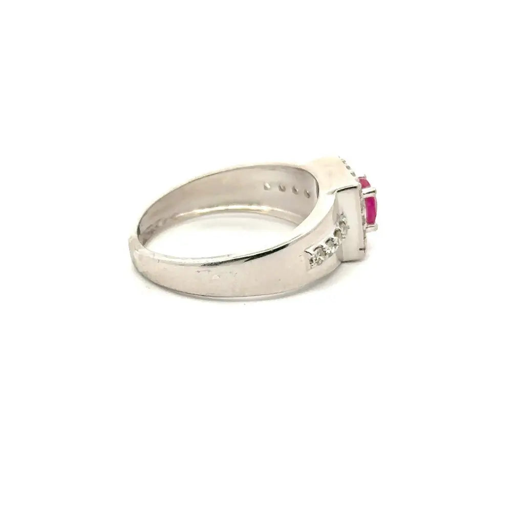 Superior Quality Natural Round Cut Ruby & American Diamond Engagement Ring Set In Sterling 925 Silver