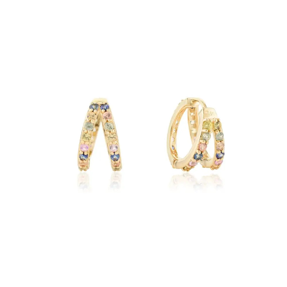 Best Selling Products Multi Sapphire Solid 14K Yellow Gold Hoop Earrings