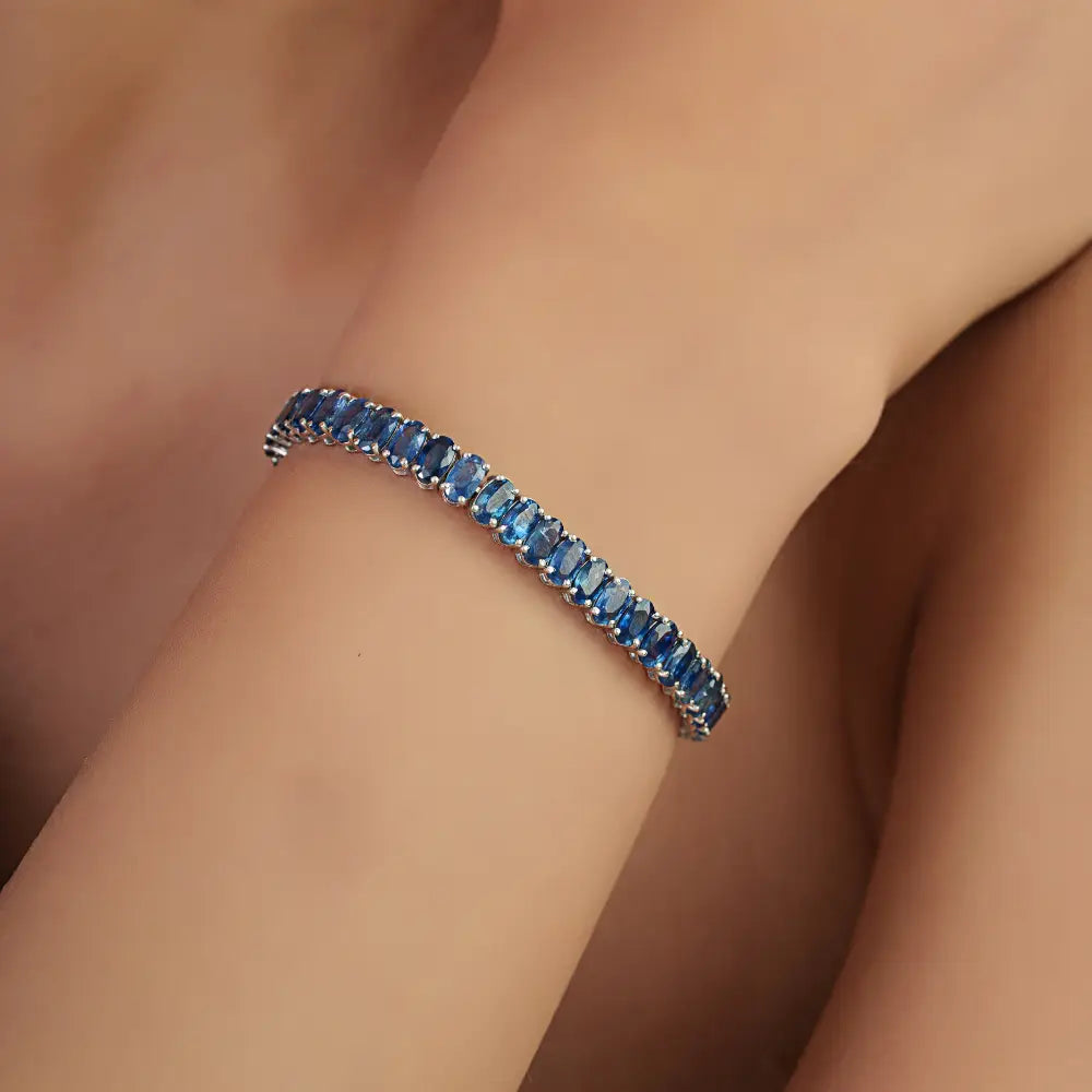 15.54 Ct. Blue Sapphire Stackable Tennis Bracelet Solid 14K White Gold Precious Jewelry