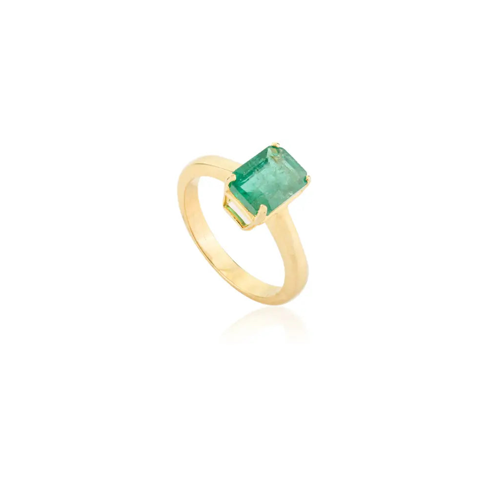 Custom Jewelry Real Emerald May Birthstone Solid 18K Yellow Gold Single Stone Ring