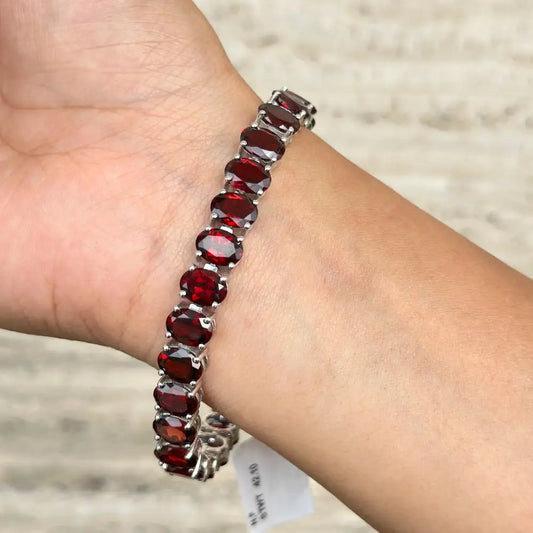 Delicate Top Seller Oval Garnet 925 Sterling Silver Tennis Bracelet Set In Prong Setting Bulk Order Available