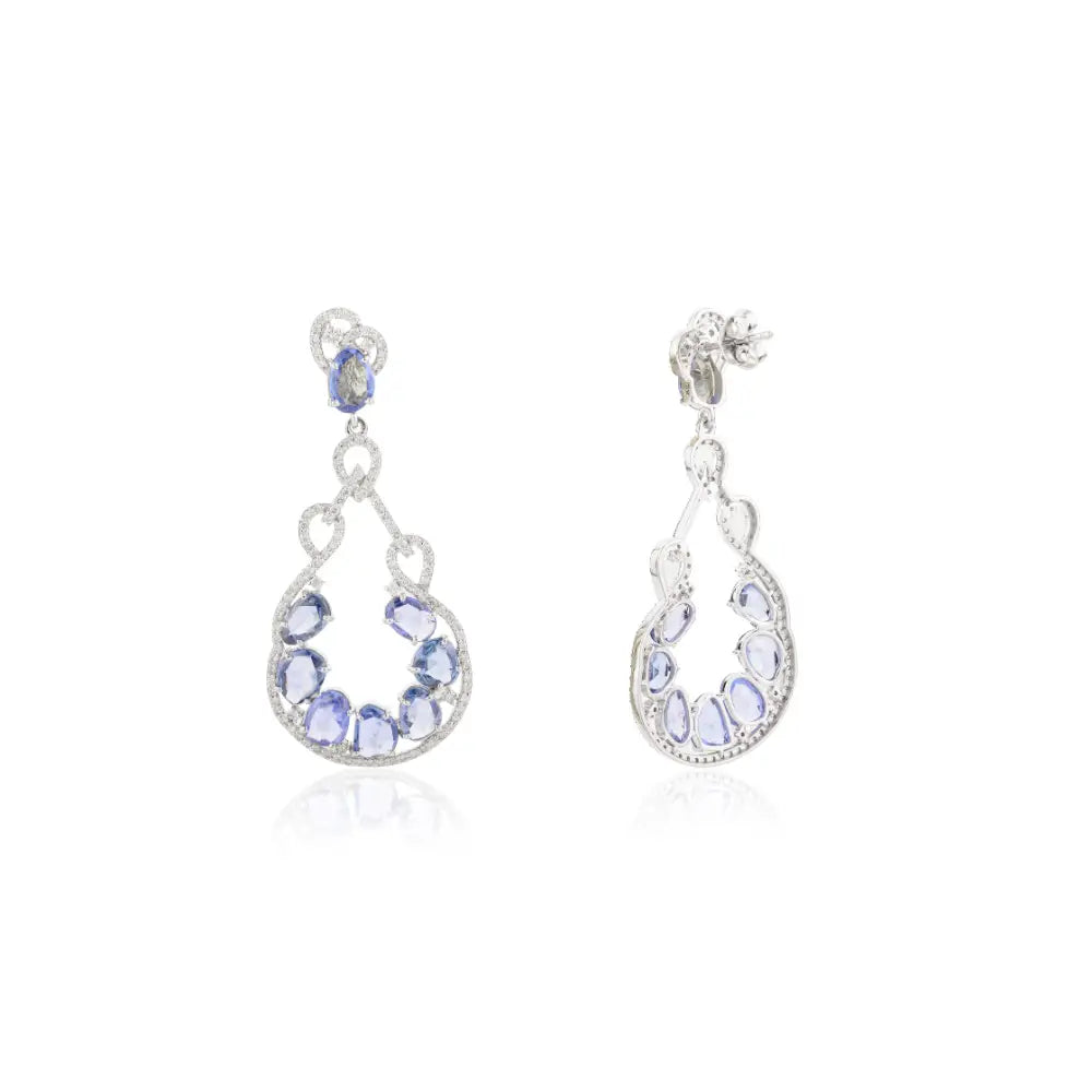 Luxury Jewelry 18K Real Gold Natural Sapphire & Diamond Chandelier Earrings