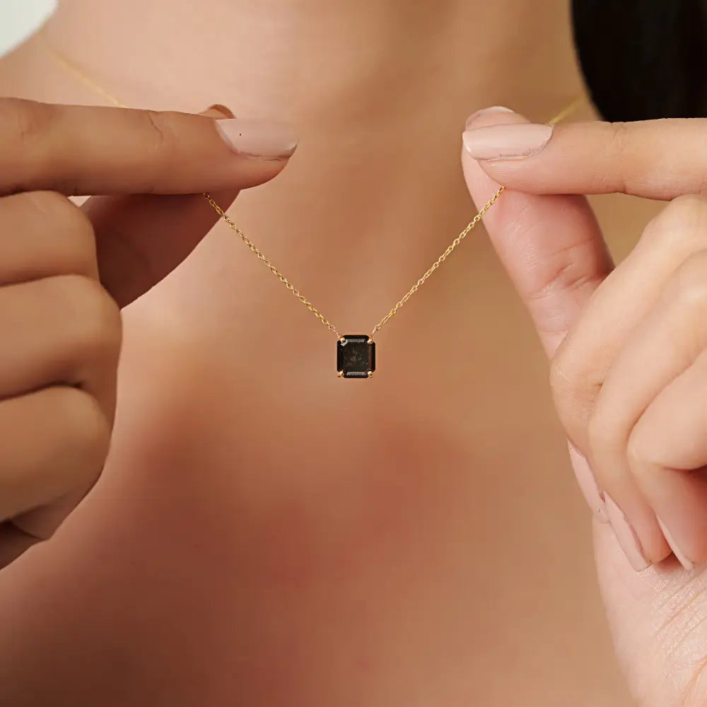 18K Yellow Gold Handmade Black Diamond Minimal Solitaire Pendant Necklace Fine Jewelry