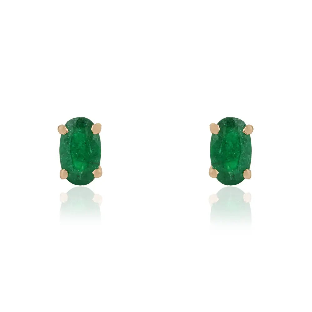 Delicate Design 14K Yellow Gold Genuine Emerald Single Stone Minimal Stud Earrings