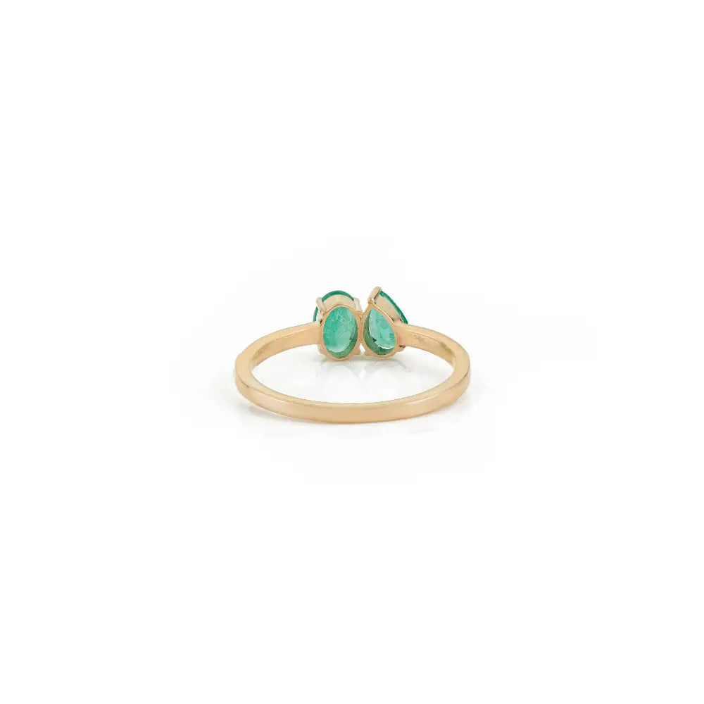 Stunning 14K Yellow Gold Real Emerald Gemstone Toi et Moi Ring Simple Everyday Wear Jewelry