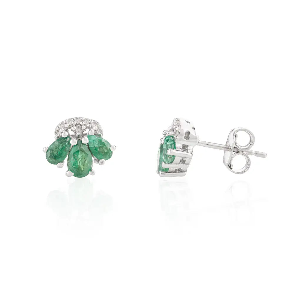 Beautiful Top Quality Emerald & American Diamond 925 Sterling Silver Small Stud Earrings For Everyday Jewelry