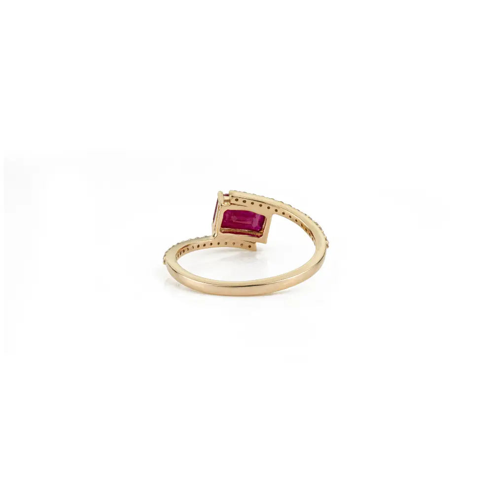 Octagon Cut Ruby & Diamond 14K Solid Yellow Gold Gemstone Ring Women's Wedding Jewelry