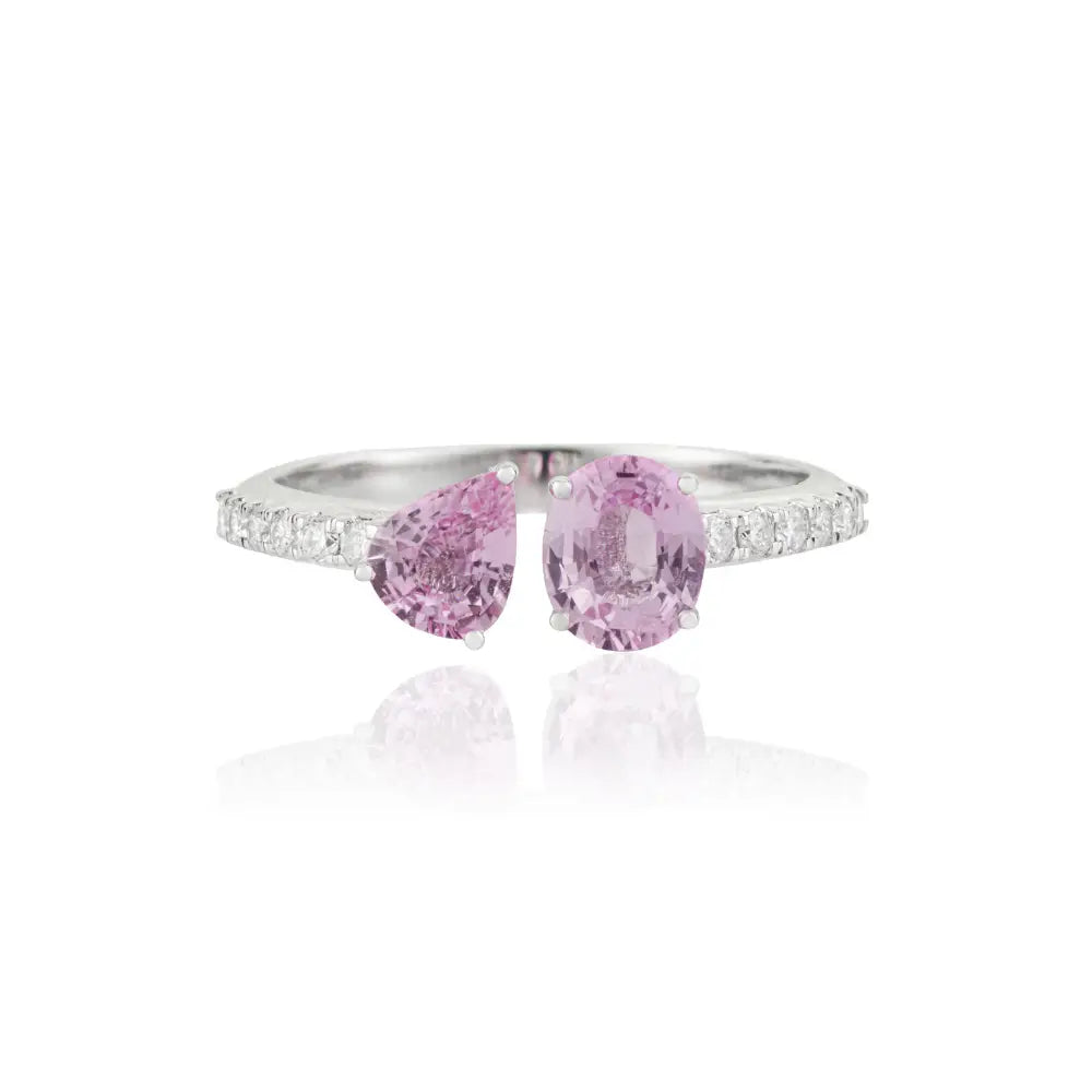 Best Selling Pink Sapphire & Diamond Pure 14K White Gold Toi et Moi Open Stackable Ring