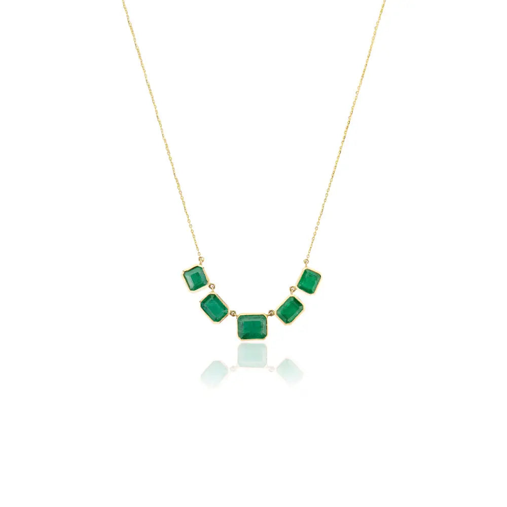 May Birthstone Natural Emerald Bezel Setting Solid 18K Yellow Gold Chain Necklace