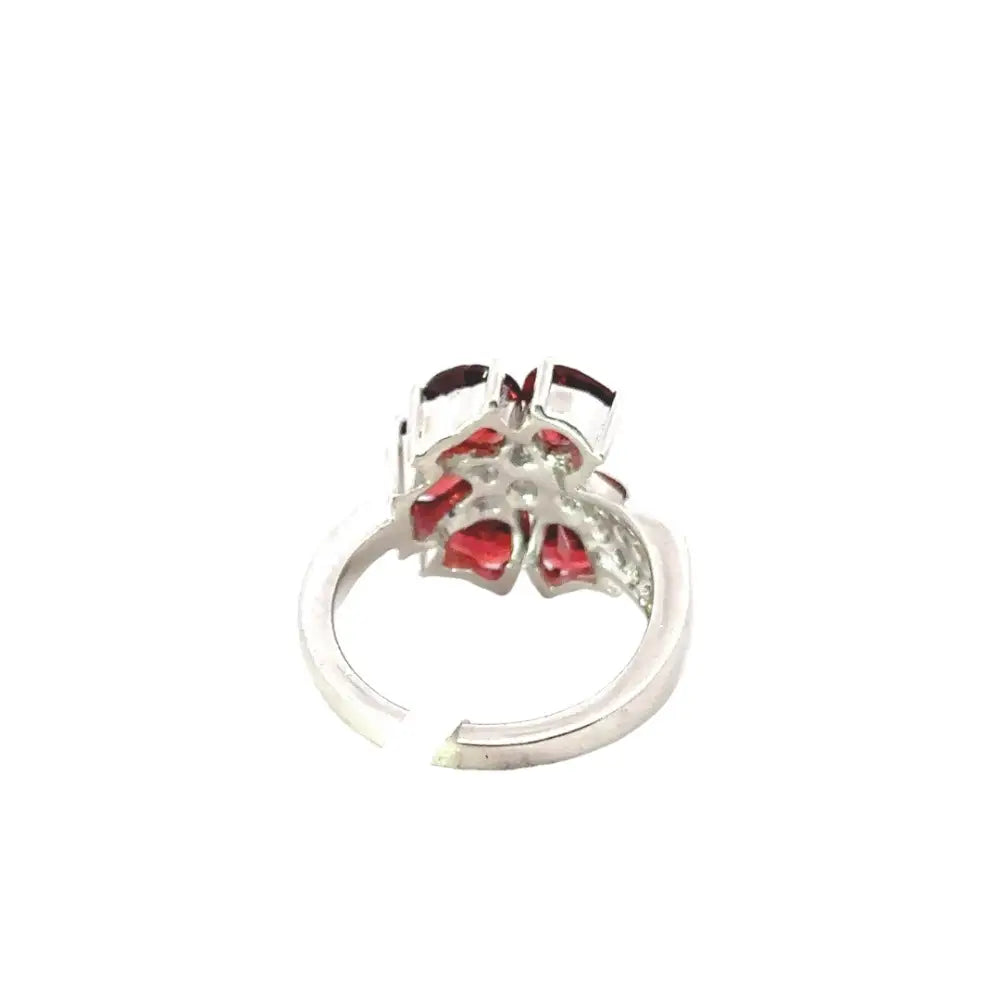 Top Quality Handcrafted Garnet & American Diamond Flower Ring Designer Jewelry